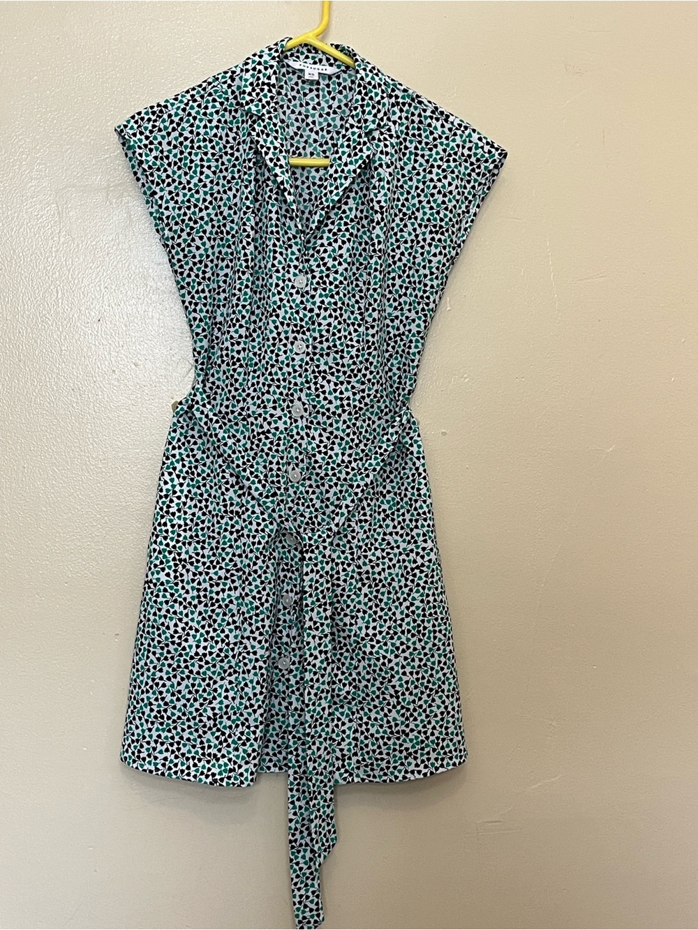 POPSUGAR Mint and Black Printed Button-Front Tie-Waist Dress